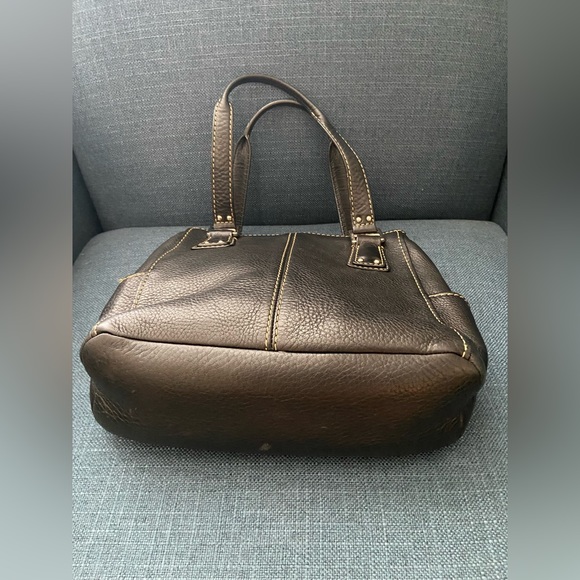 Fossil Black Leather Double Handles Shoulder Handbag Purse Silver Tone Hardware - Picture 8 of 16